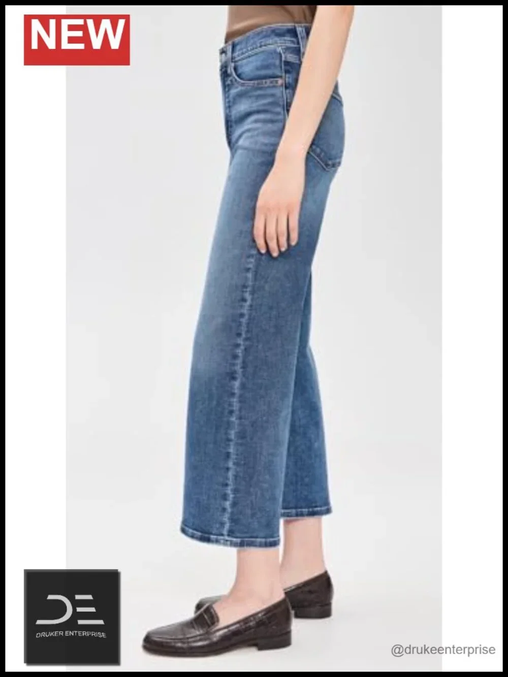 Wide-Leg Crop Super Stretch Denim Jeans High Rise 27in Inseam